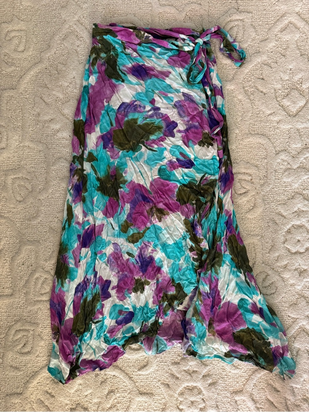 Floral Wrap Maxi Skirt in Teal & Purple
